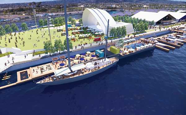 The West Harbor project, planned as a world class destination, is due to break ground this summer. Proposals include a 6,200-seat amphitheatre, waterside attractions and dining, and vessel operations. Images: Studio III/West Harbor.